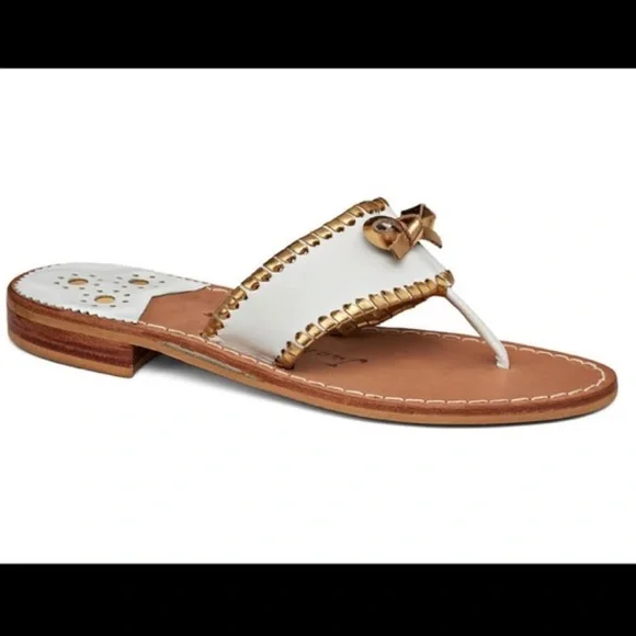 Jack Rodger’s Jacks Adeline Gold and White bow top flip flop thong Sandals